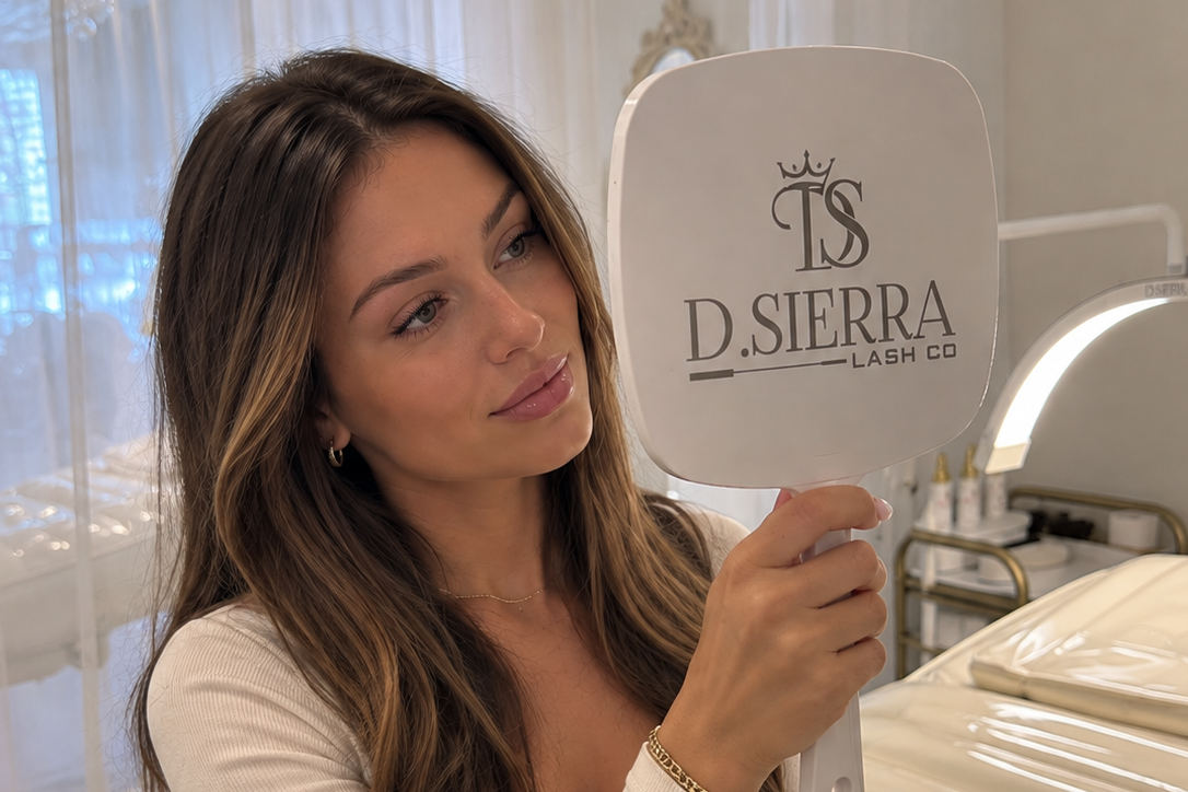 D.Sierra Classic lash client viewing her finished lashes